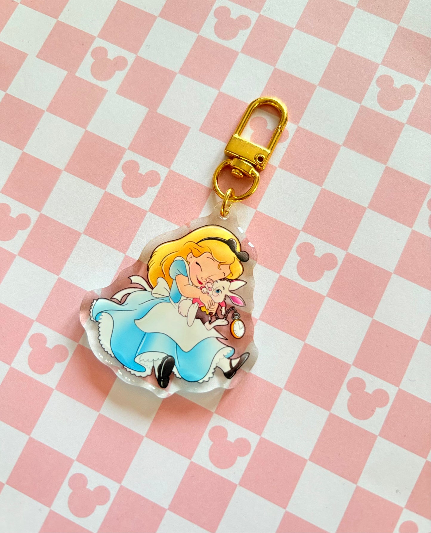 White Rabbit Wonderland Baby Epoxy Gloss Acrylic Keyring