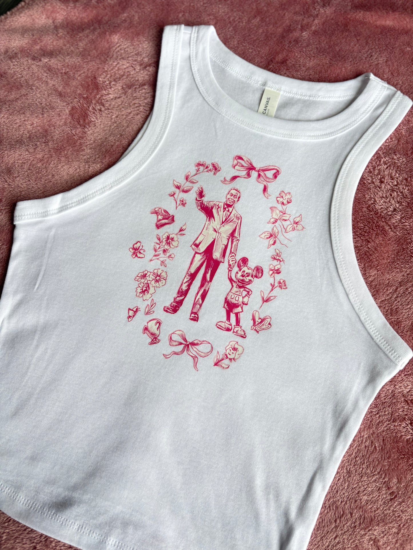 Walt and Mouse Floral White Crop Vest
