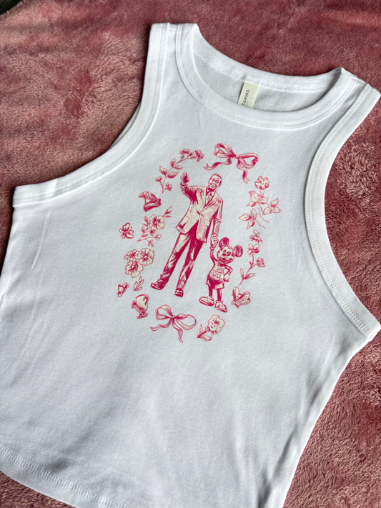 Walt and Mouse Floral White Crop Vest
